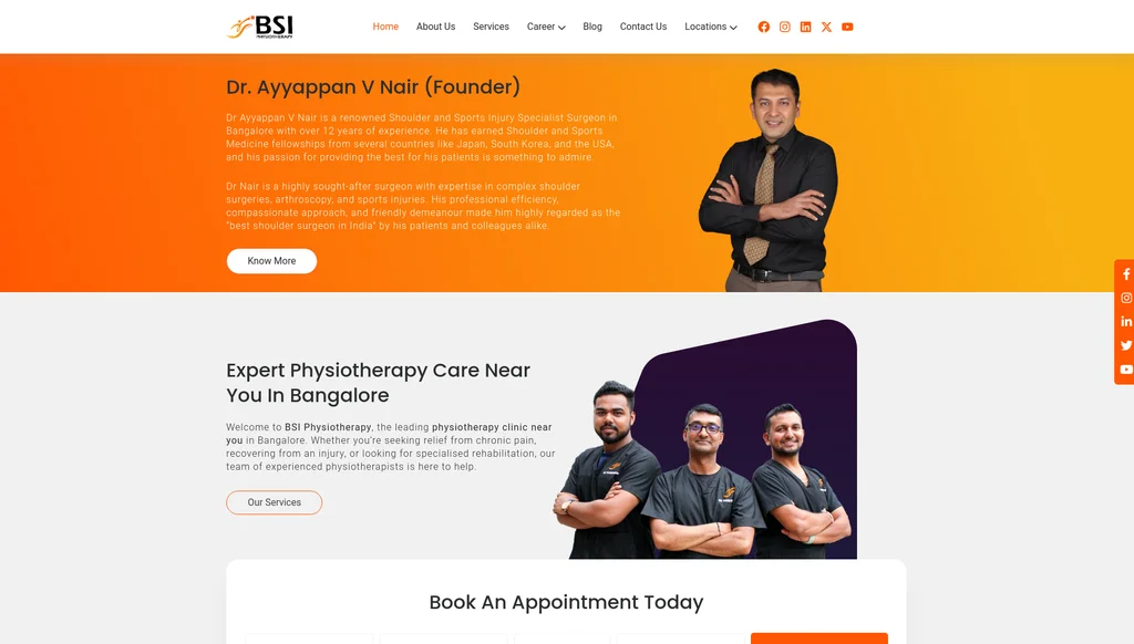 Physiotherapy clinic website homepage
