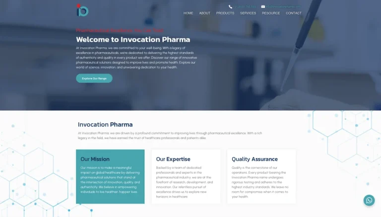 Pharmaceutical company website homepage