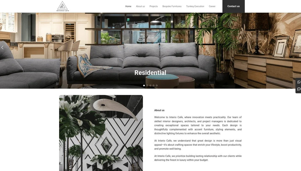 Interior design studio website homepage
